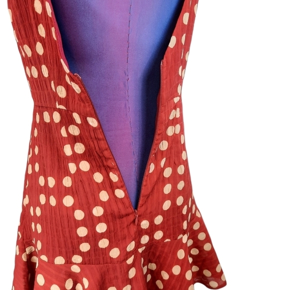 Goodnight Macaroon Chiffon Rust Polka Dot Mini Dress Size Small Women's - Picture 6 of 10